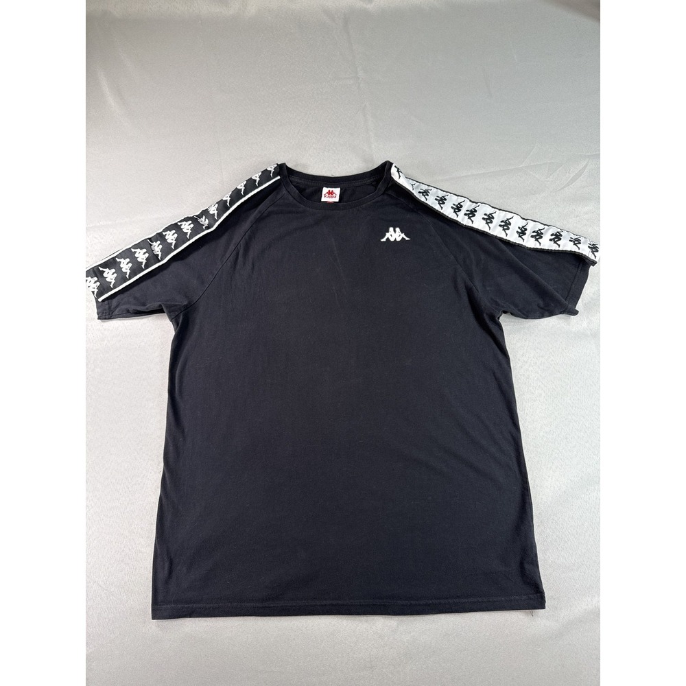 Kappa 222 Banda Tee Mens XL Black White Logo Tape Crewneck Short Sleeve Athletic